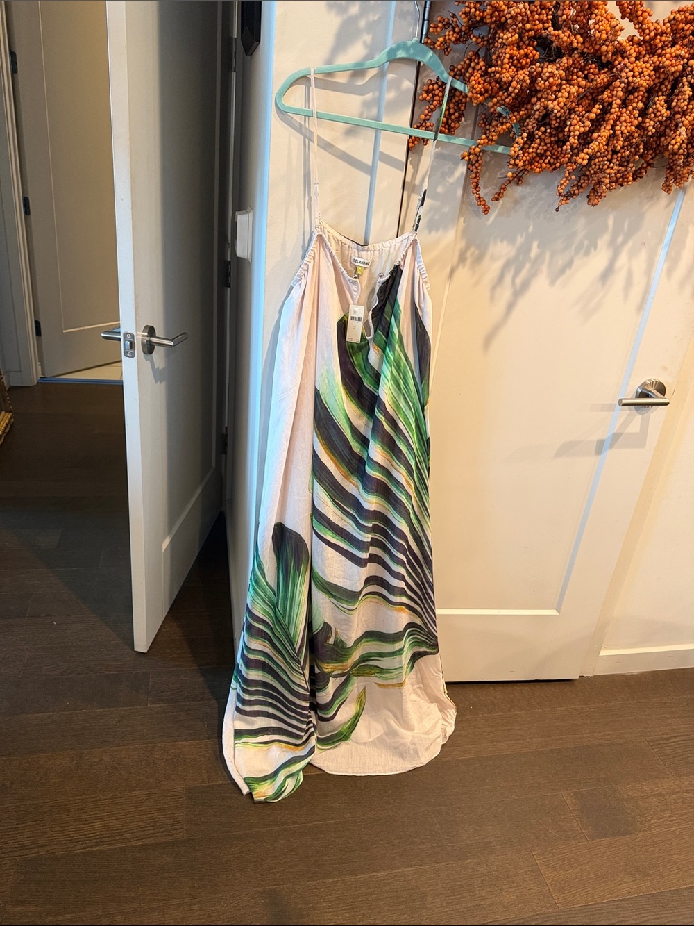 Anthropologie Flowing Green & Black Print Maxi Dress